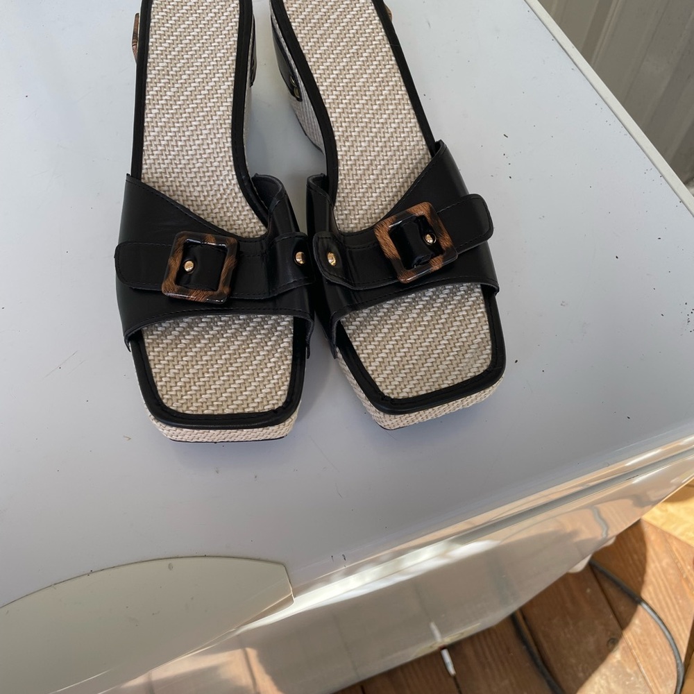 Black Slingback Sandals with Tortoiseshell Buckle